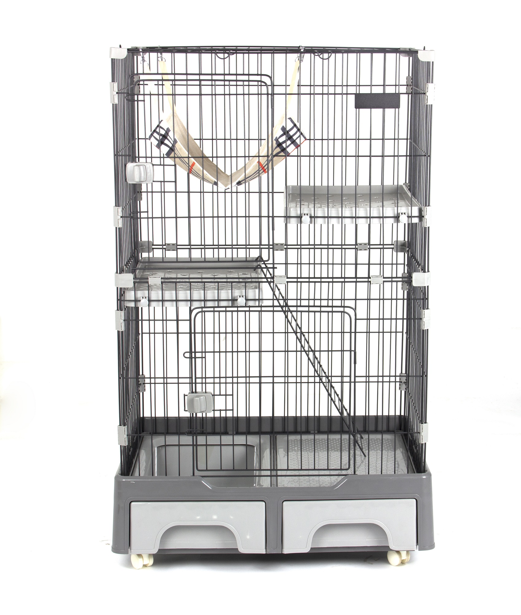 猫 ケージ キャットケージ 2段 猫トイレ付 キャスター付 ハンモック付 猫ゲージ おしゃれ キャットハ ウス ネコ ハウス 多段 留守番 保護 脱走防止 多頭飼い 多頭 スチール ペットケージ 新作 TX212771AAA