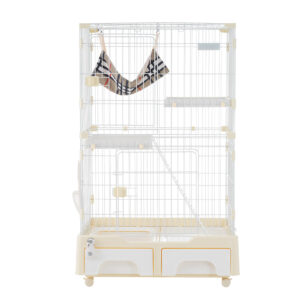 猫 ケージ キャットケージ 2段 猫トイレ付 キャスター付 ハンモック付 猫ゲージ おしゃれ キャットハウス ネコ ハウス 多段 留守番 保護 脱走防止 多頭飼い 多頭 スチール ペットケージ 新作【クリームイエロー】  TX212771DAA