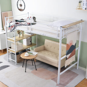 パイプベッド ロフトベッド シングル コンセント付き 収納 子供ベッド 子供部屋 スチール 耐震 ベッド シングル パイプベッド パイプ 収納付き ラック付き WF303621BAA